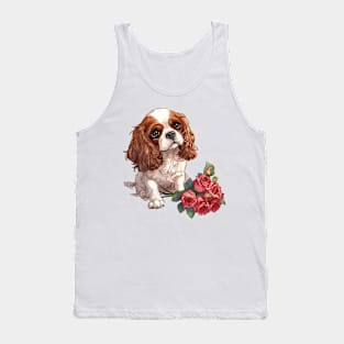 Valentine Cavalier King Charles Spaniel Dog Giving Flowers Tank Top